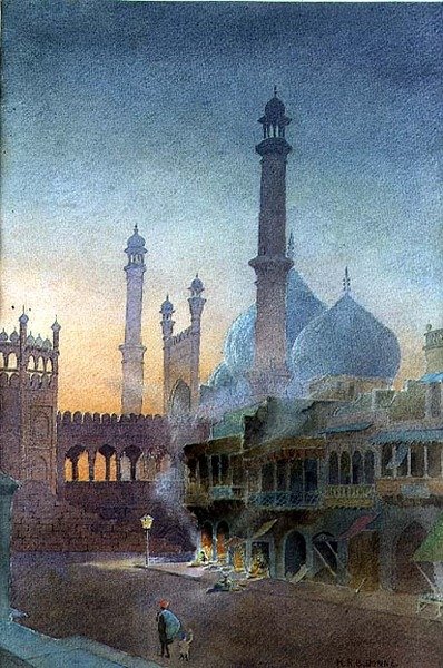 Utsikt över Jama Masjid, Old Delhi (akvarell på papper) av Henry Richard Beadon Donne