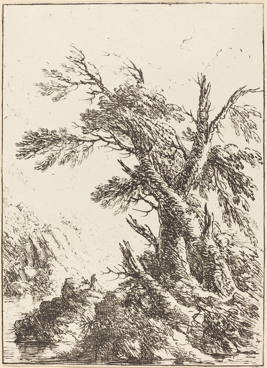 Landskap med gamla träd vid vatten av Henry Richard Greville, 3rd earl of Warwick