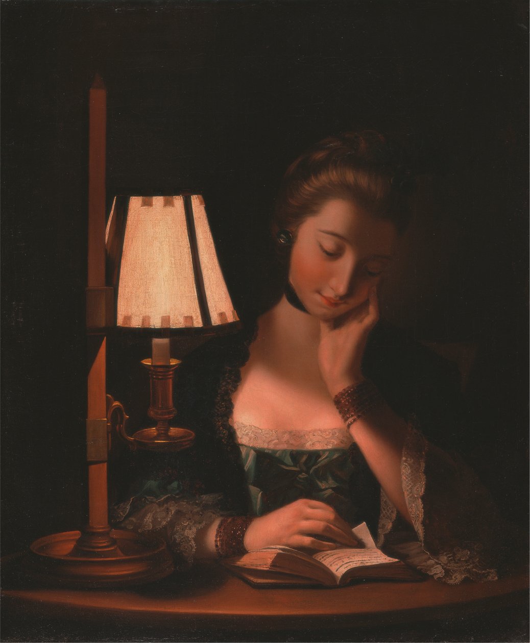 Kvinna som läser av en pappersklocka av Henry Robert Morland