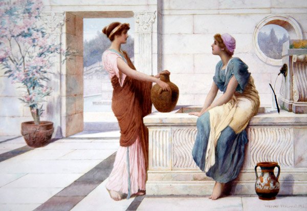 Gossip, ca 1895 (akvarell ombord) av Henry Ryland