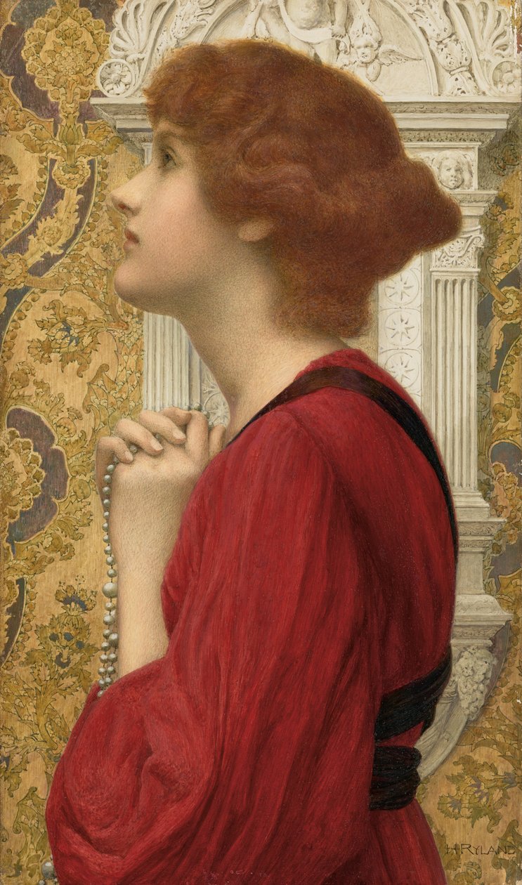 The Guarded Flame (penna, akvarell & kroppsfärg förstärkt med gummi arabicum på papper på panel) av Henry Ryland