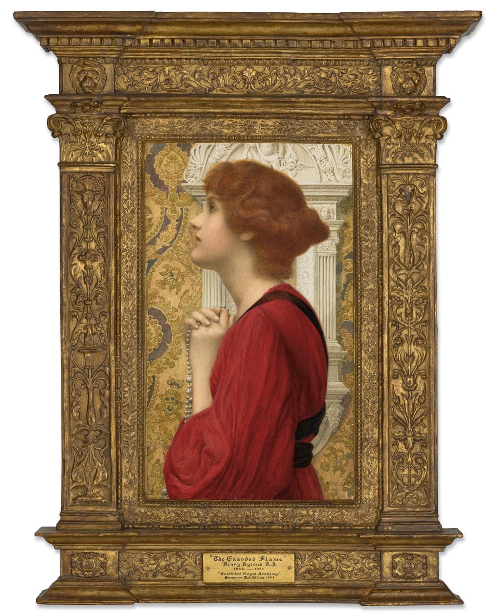 The Guarded Flame (penna, akvarell & kroppsfärg förstärkt med gummi arabicum på papper på panel) av Henry Ryland