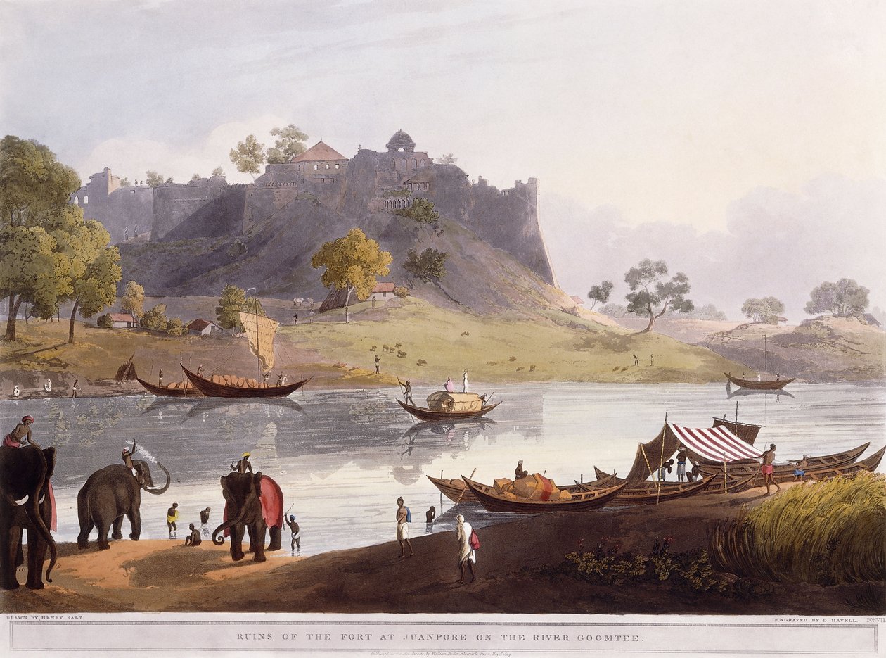 Ruinerna av hamnen i Juanpore vid floden Goomtee, 1824 av Henry Salt