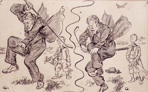 Frustration på golfbanan, illustration från "Graphic" magazine, pub. c.1870 (lito) av Henry Sandercock