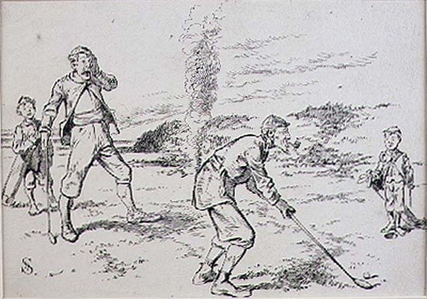 The Absent Minded Golfer, illustration från "Graphic" tidningen, pub. c.1870 (lito) av Henry Sandercock