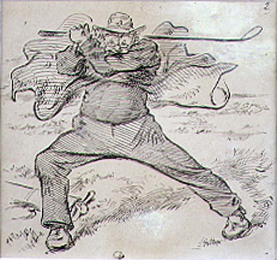 Den kaotiska golfaren, illustration från "grafisk" tidskrift, pub. c.1870 (lito) av Henry Sandercock