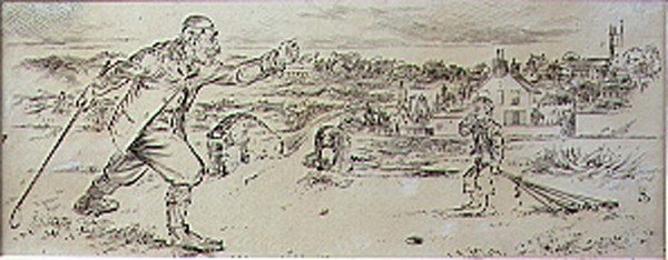 The Furious Golfer, illustration från tidningen Graphic, utgiven omkring 1870 (litografi). av Henry Sandercock