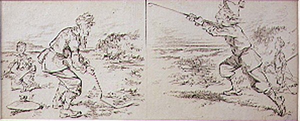 Golfaren störd av en blåsig explosion, illustration från "Graphic" tidningen, pub. c.1870 (lito) av Henry Sandercock