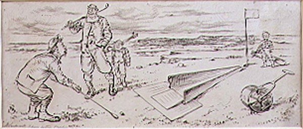Den guidade golfaren, illustration från "Graphic" tidningen, pub. c, 1870 (lito) av Henry Sandercock