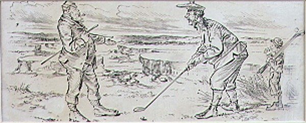 Den tveksamma golfaren, illustration från "Graphic" tidning, pub. c.1870 (lito) av Henry Sandercock