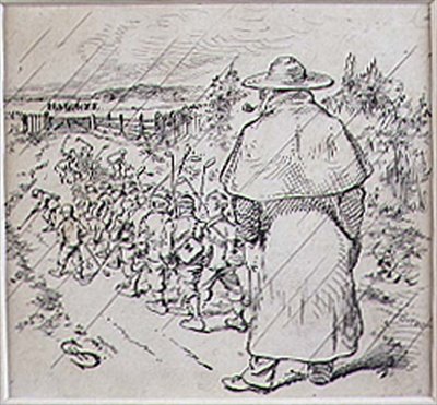 The School Boy Golfers in the Rain, illustration från "Graphic" tidning, pub. c.1870 (lito) av Henry Sandercock