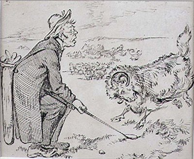 Den förvånade golfaren, illustration från "Graphic" tidning, pub. c. 1870 (lito) av Henry Sandercock