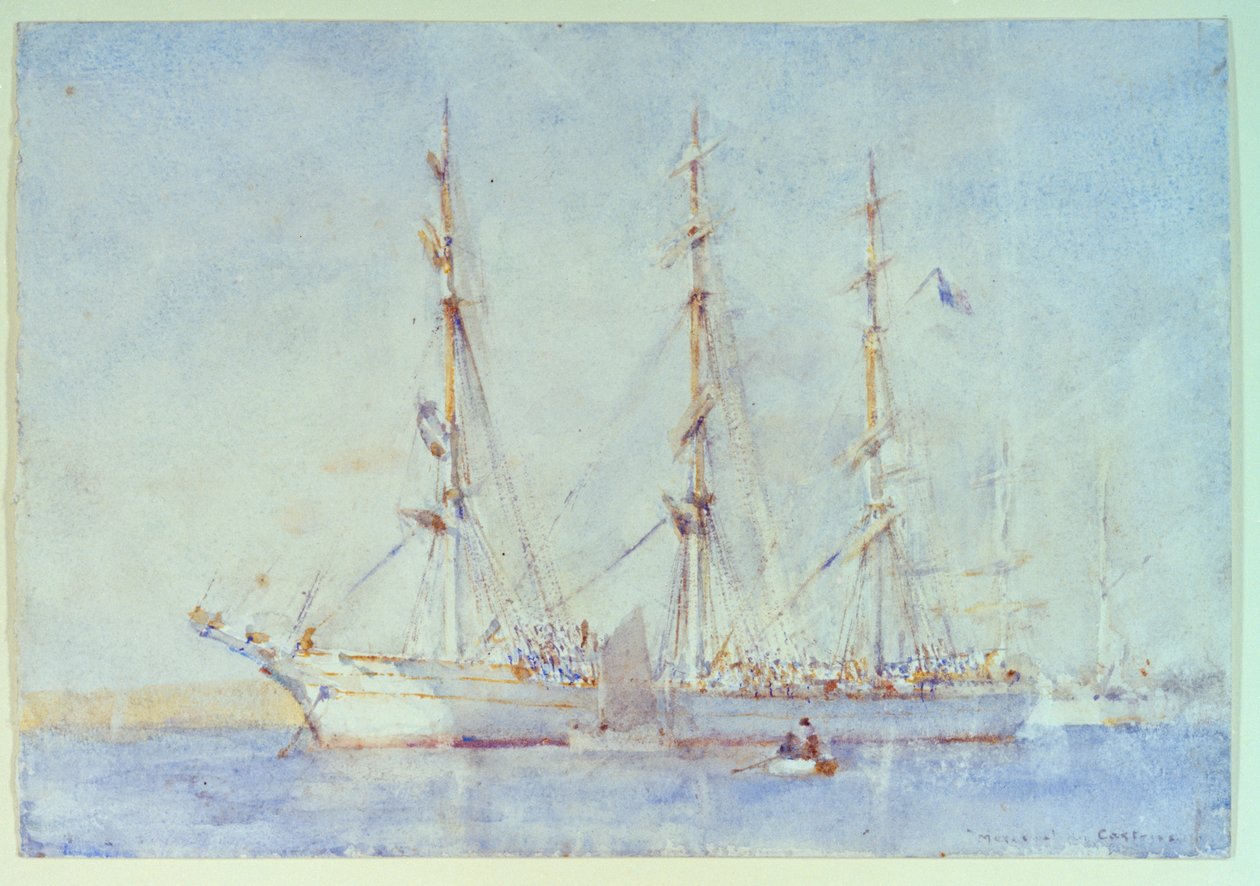 Franska fartyget Marecual de Cashes [Mareschal de Cashes] vid Falmouth juli 1914, tidigt 1900-tal (akvarell) av Henry Scott Tuke