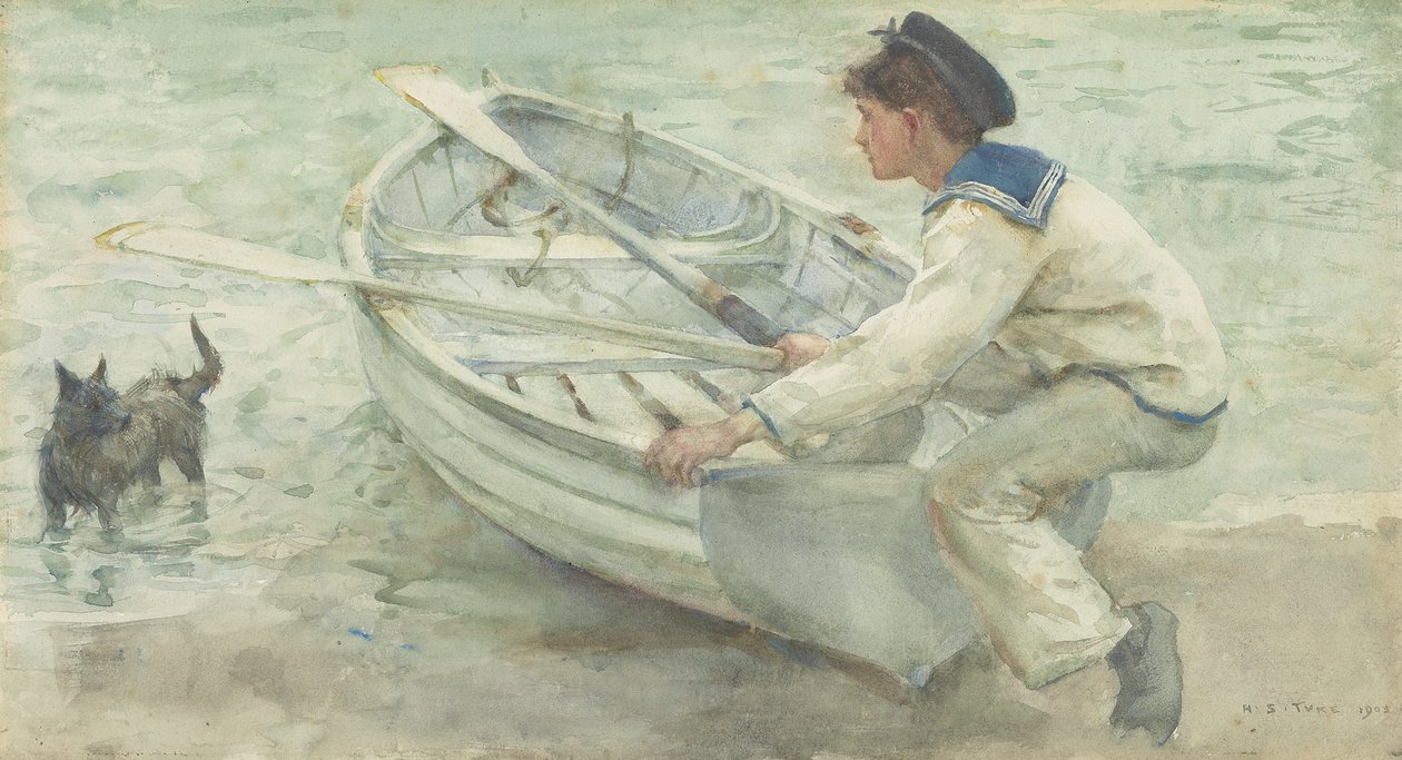 Förbereder lansering, 1903 av Henry Scott Tuke