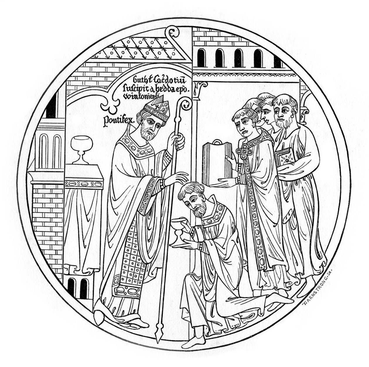 Hedda av Winchester inviger St Guthlac, sent 1100-tal, 1843. av Henry Shaw