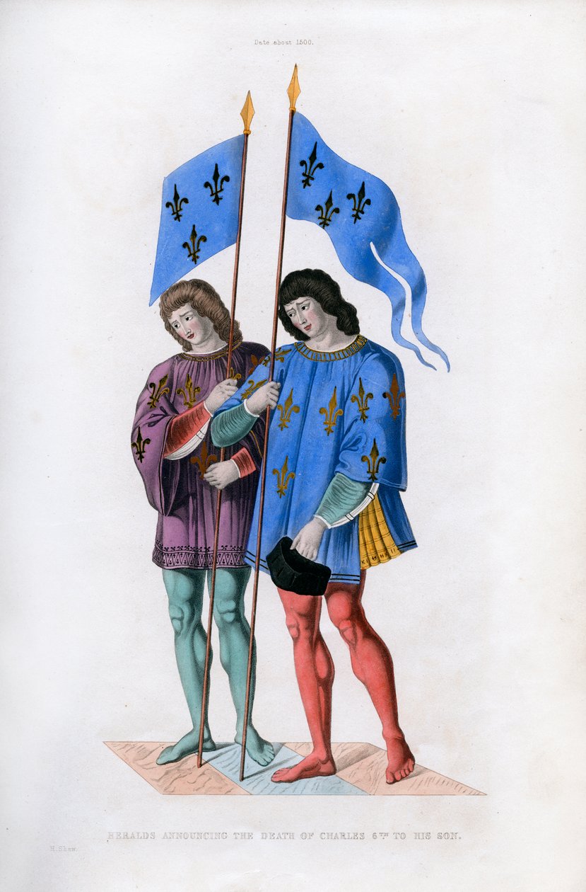 Härolder som tillkännager Karl VIs död till hans son, c1500, 1843. av Henry Shaw