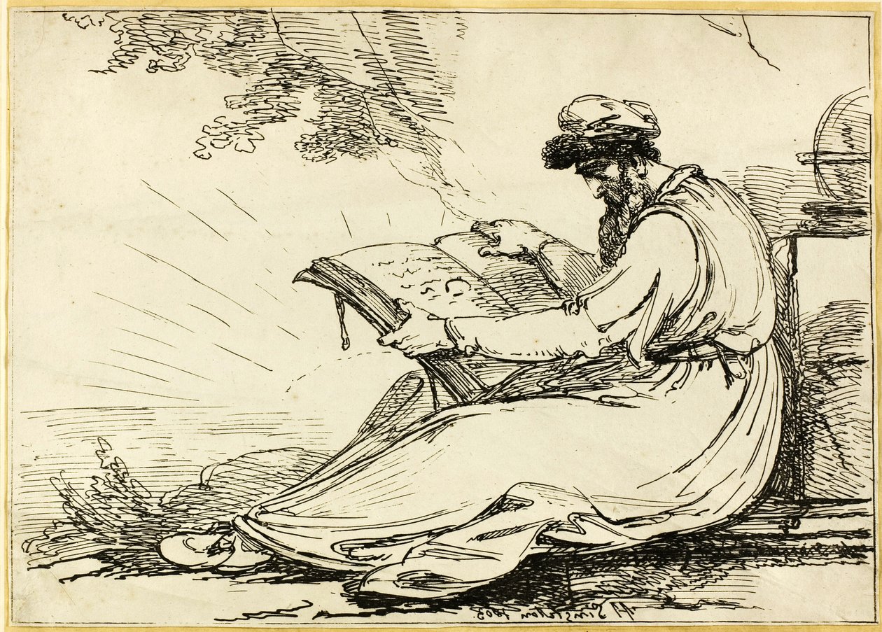 Oriental med skägg, läser en bok av Henry Singleton