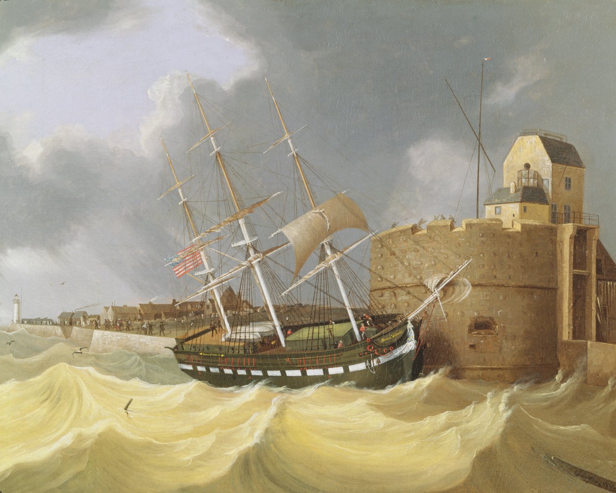 Having a Close Call (fartyget "Queen Victoria" i hamnen i Le Havre) 1843 (olja på duk) av Henry Smartly