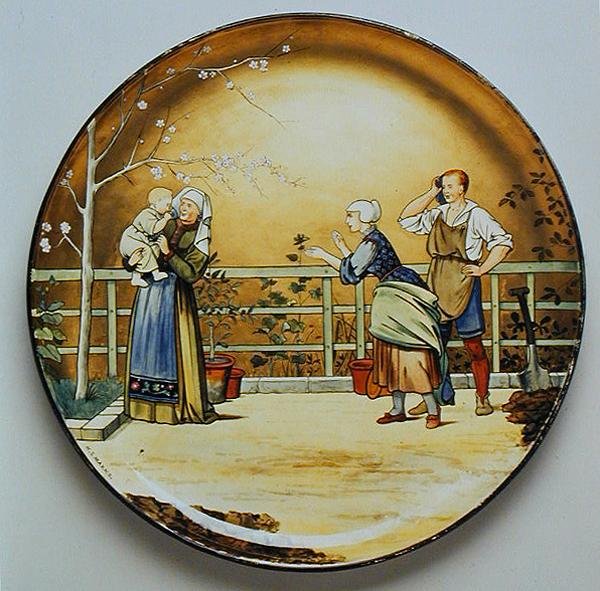 Infancy, en illustration av Shakespeares "The Seven Ages of Man", laddarplatta gjord av Mintons Art Pottery Studio av Henry Stacey Marks
