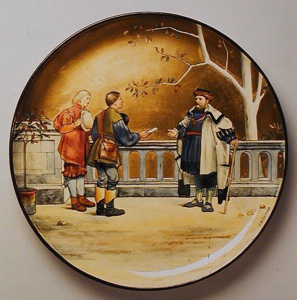 Justice, en illustration av Shakespeares "The Seven Ages of Man", laddarplatta gjord av Mintons Art Pottery Studio av Henry Stacey Marks