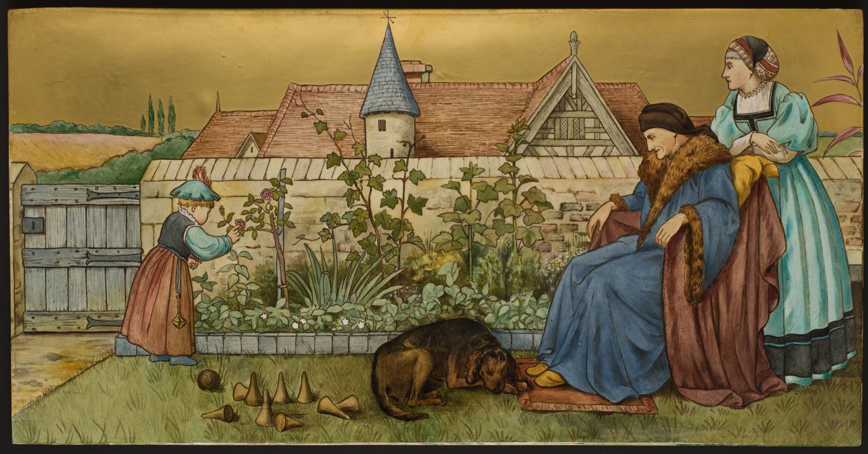 Sans Everything, plakett föreställande en illustration från Shakespeares Seven Ages, Minton ware, Staffordshire, 1874 (emaljerad lergods) av Henry Stacey after Marks
