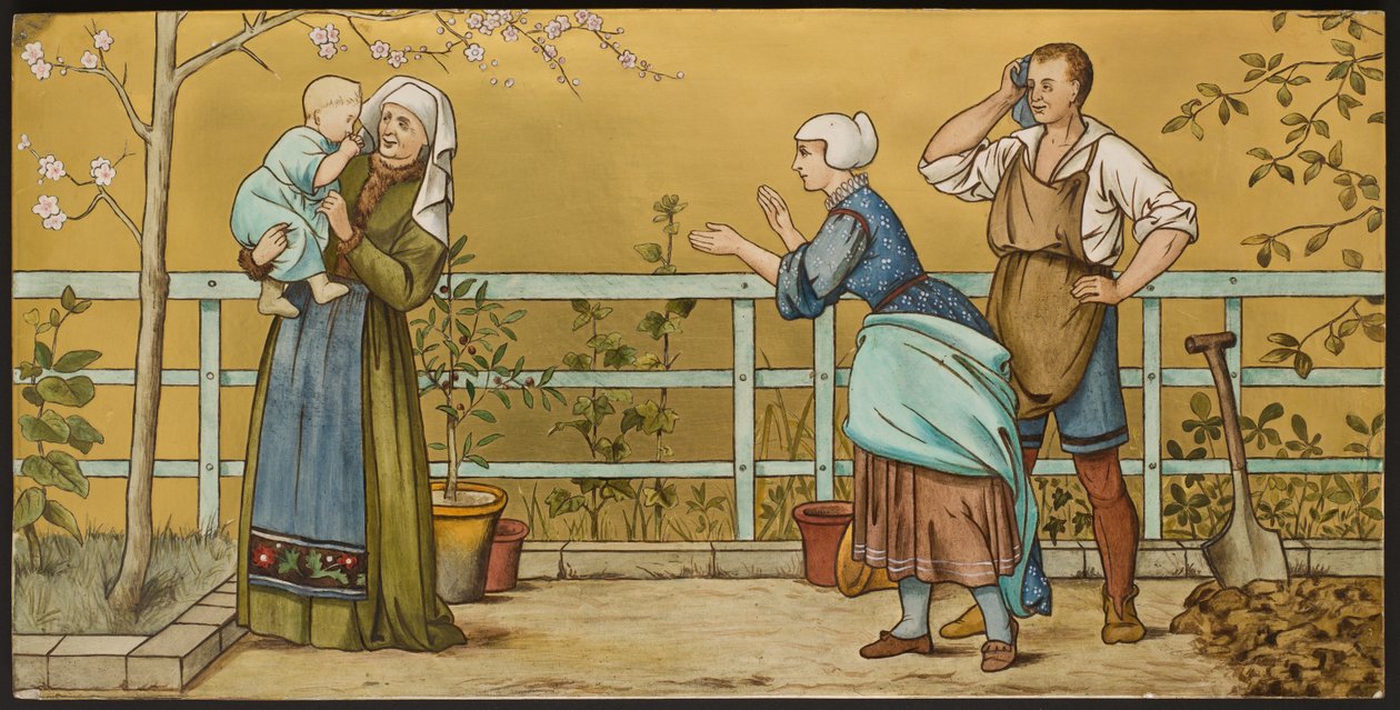 The Infant, plakett föreställande en illustration från Shakespeares Seven Ages, Minton ware, Staffordshire, 1874 (emaljerat lergods) av Henry Stacey after Marks
