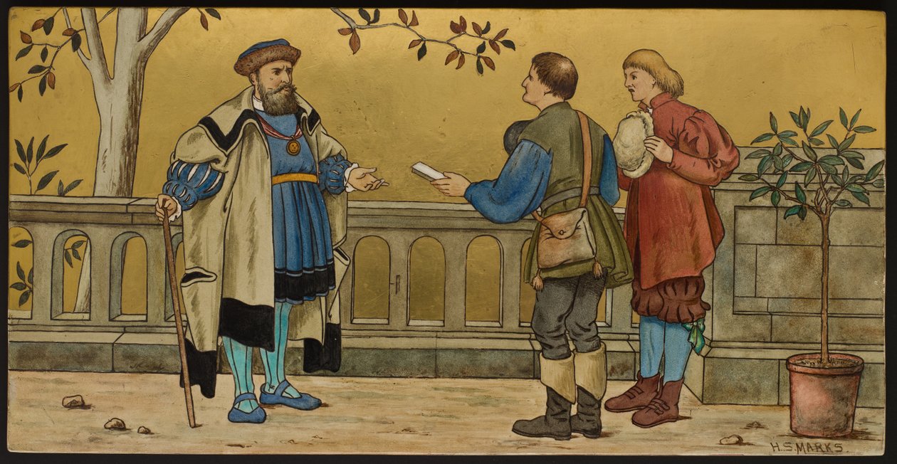 The Justice, plakett föreställande en illustration från Shakespeares Seven Ages, Minton ware, Staffordshire, 1874 (emaljerat lergods) av Henry Stacey after Marks