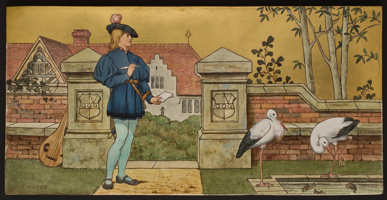 The Lover, plakett föreställande en illustration från Shakespeares Seven Ages, Minton ware, Staffordshire, 1874 (emaljerad lergods) av Henry Stacey after Marks
