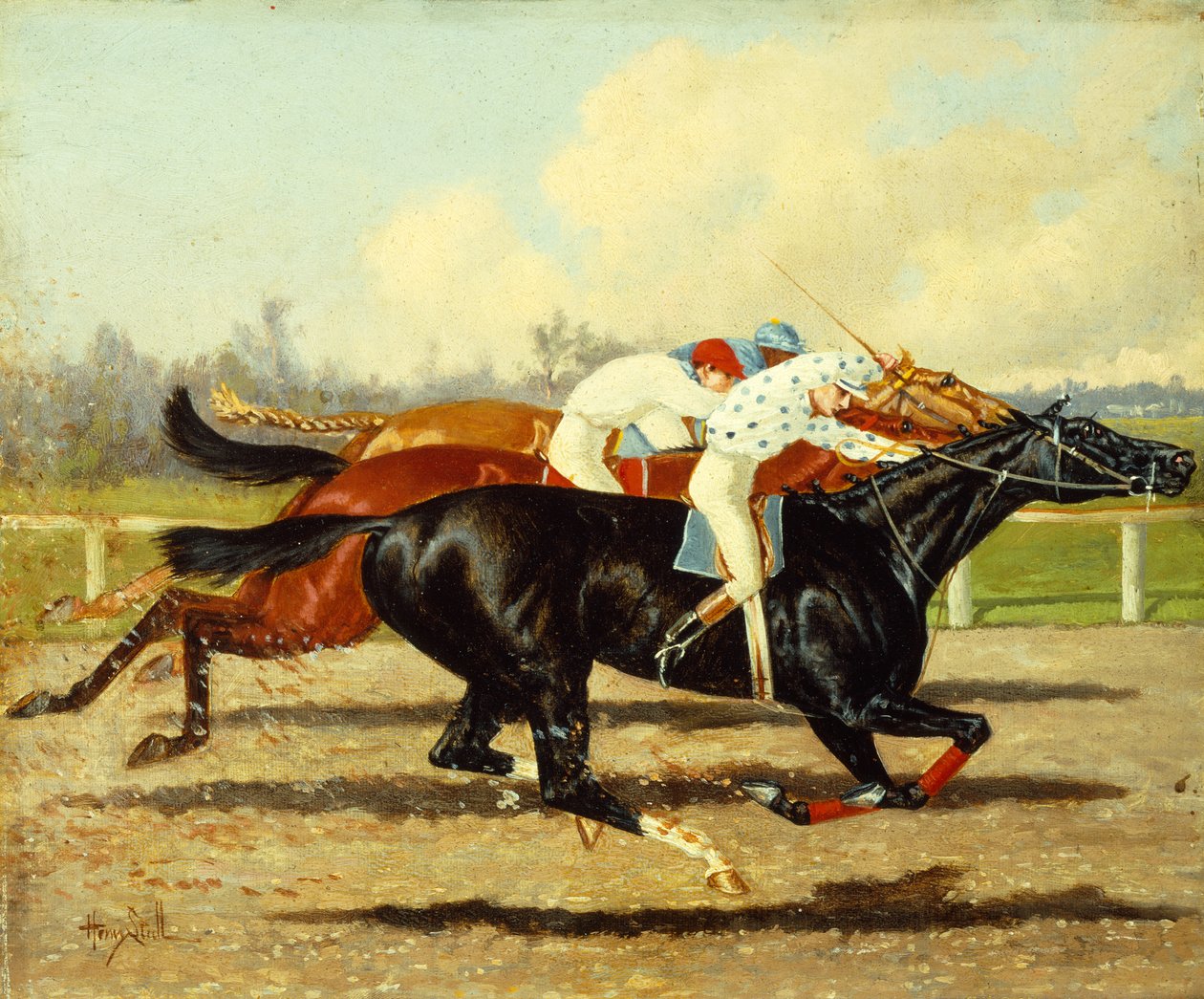 Galilee, Dobbins och Domino springer i Futurity Stakes, Belmont Park av Henry Stull
