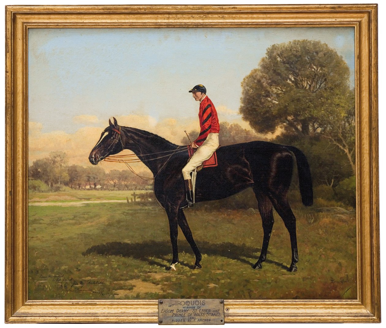 Iroquois med Fred Archer, vinnare av Epsom Derby, St. Leger och Prince of Wales Stakes 1881, 1895 av Henry Stull