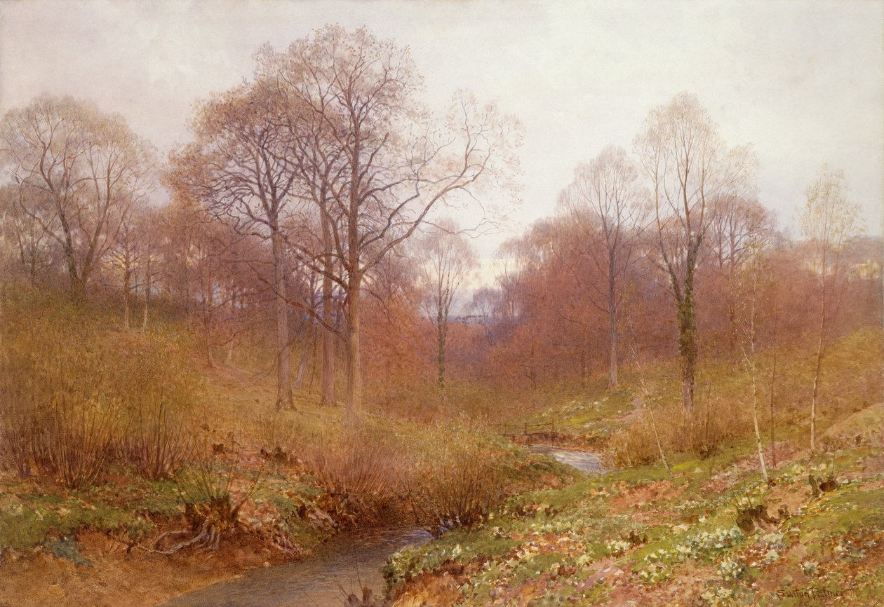 A Wooded River, Landscape Autumn (akvarell) av Henry Sutton Palmer