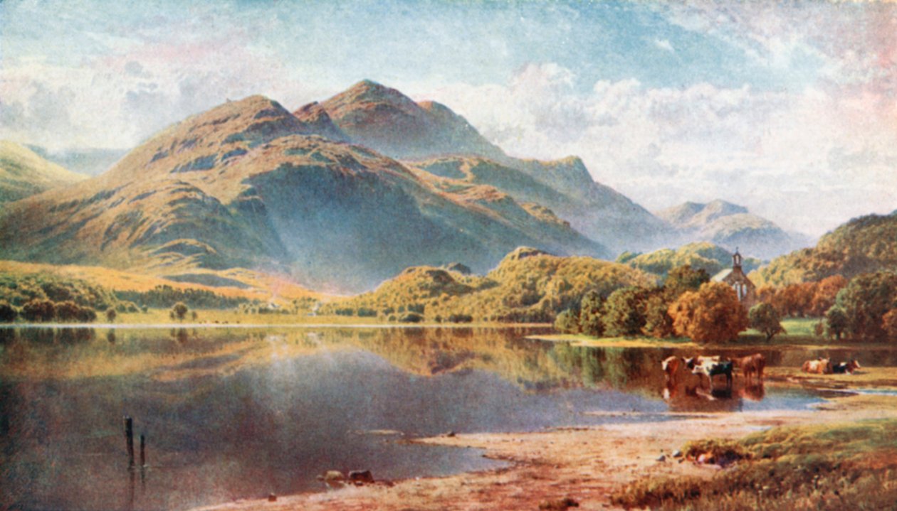 Loch Achray, Trossachs, Perthshire (färglitografi) av Henry Sutton Palmer