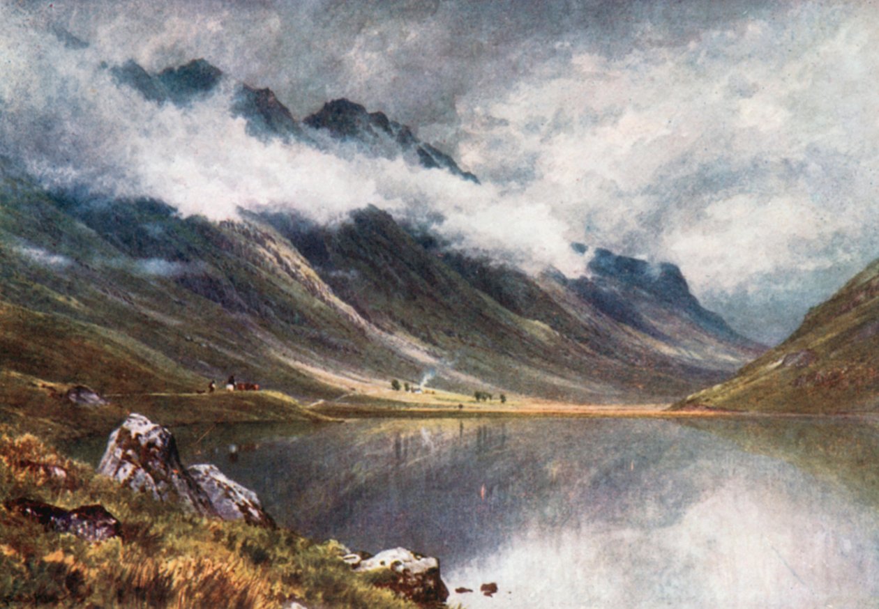 Loch Triochatan, ingången till Glencoe, Argyllshire (färglitografi) av Henry Sutton Palmer