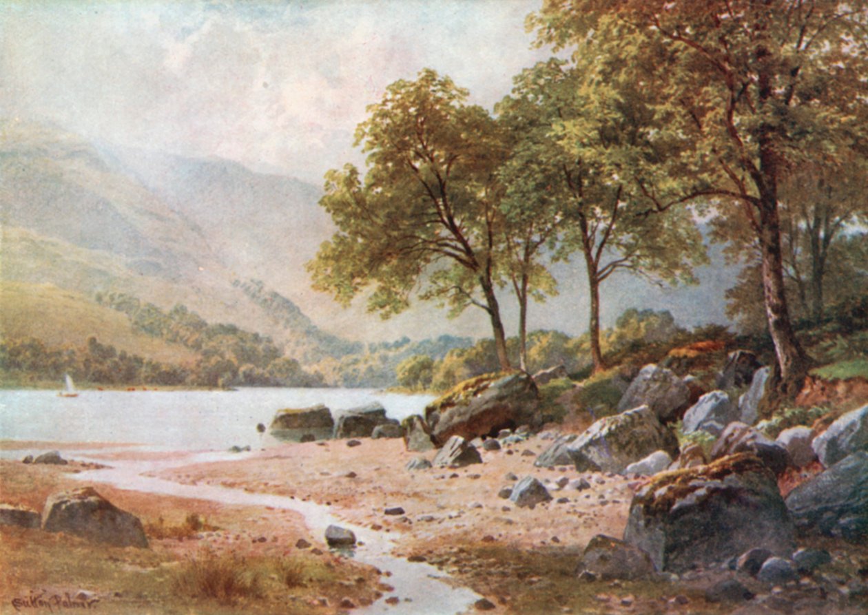 Nära Ardlui, Loch Lomond, Dumbartonshire (färglitografi) av Henry Sutton Palmer