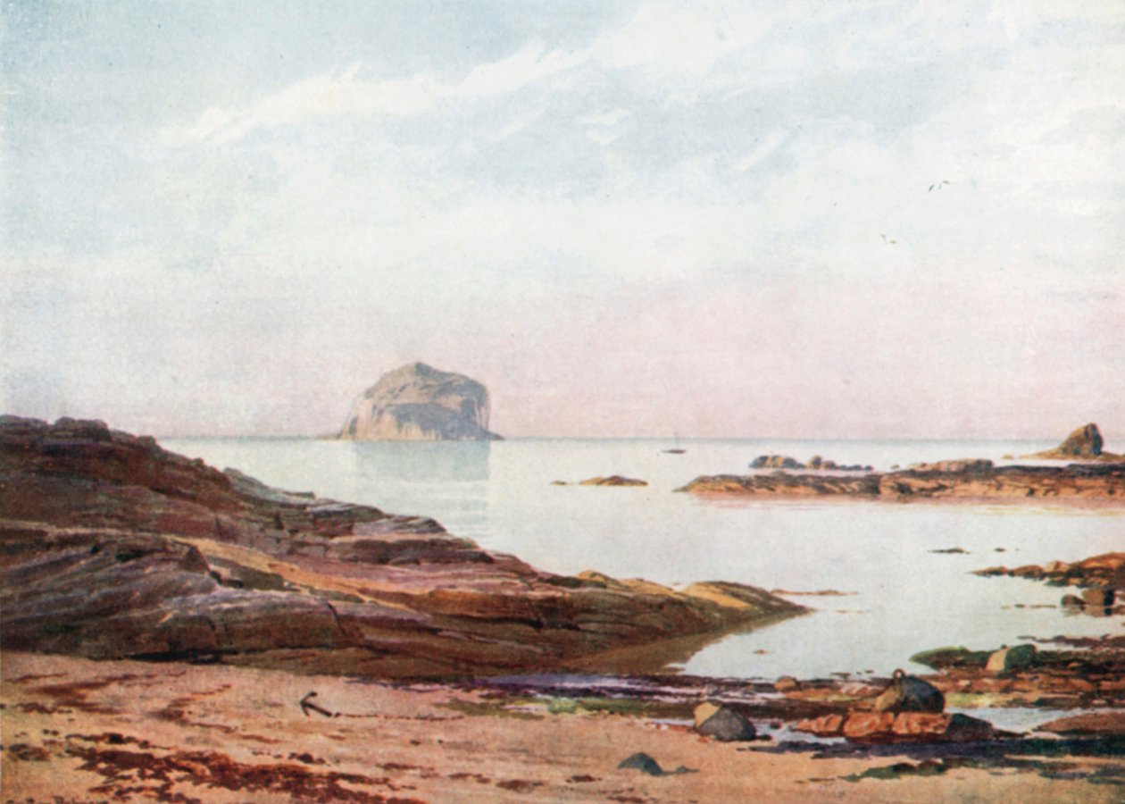 The Bass Rock - En stilla kväll (färglitografi) av Henry Sutton Palmer