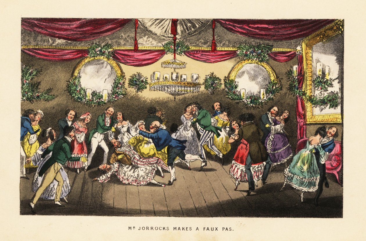 Dansare som krockar under en vals på en elegant bal i Paris av Henry Thomas (after) Alken