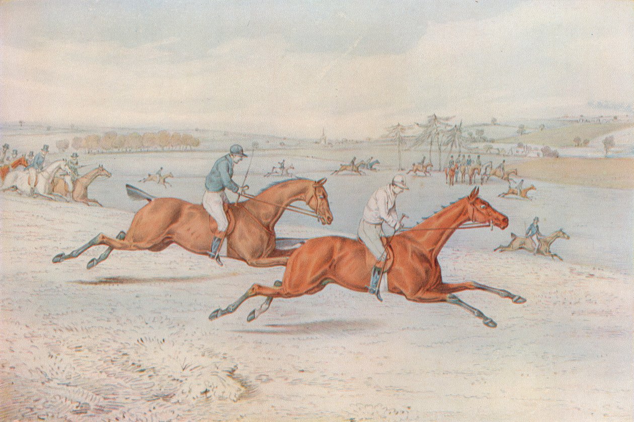 A Steeplechase: The Start. Off they Go - med vitt att välja på, 1827 av Henry Thomas Alken
