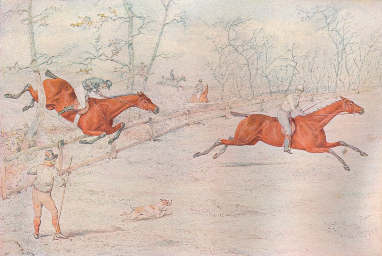 Ett hinder: Täcker ett starkt tjurstängsel. Ned för hundra!, 1927 av Henry Thomas Alken