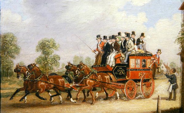 Coachingscen (olja på duk) av Henry Thomas Alken