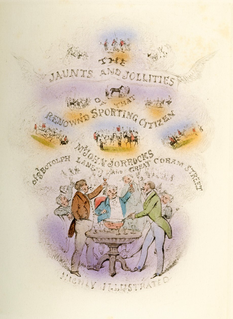 Frontispice, Jorrocks Jaunts and Jollities, mycket illustrerad, 1838 av Henry Thomas Alken