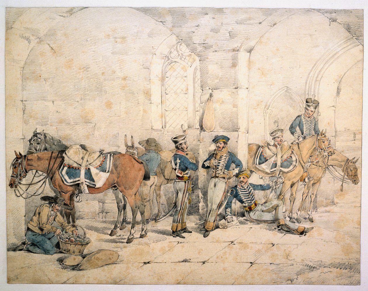 Husarer på halvön, möjligen 1:a husarerna, kungens tyska legion, 1808 ca. av Henry Thomas Alken