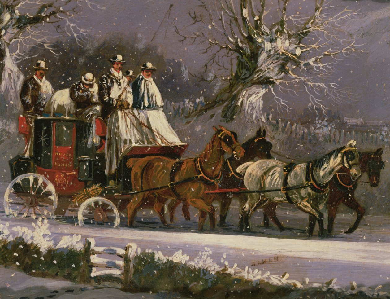London till Dover buss i snön av Henry Thomas Alken
