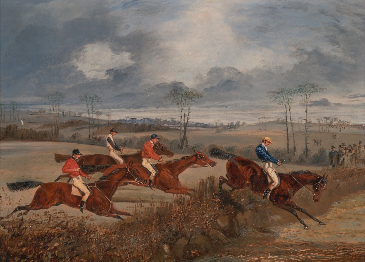 Scener från ett hinderlopp: Tar en häck, ca. 1845. av Henry Thomas Alken
