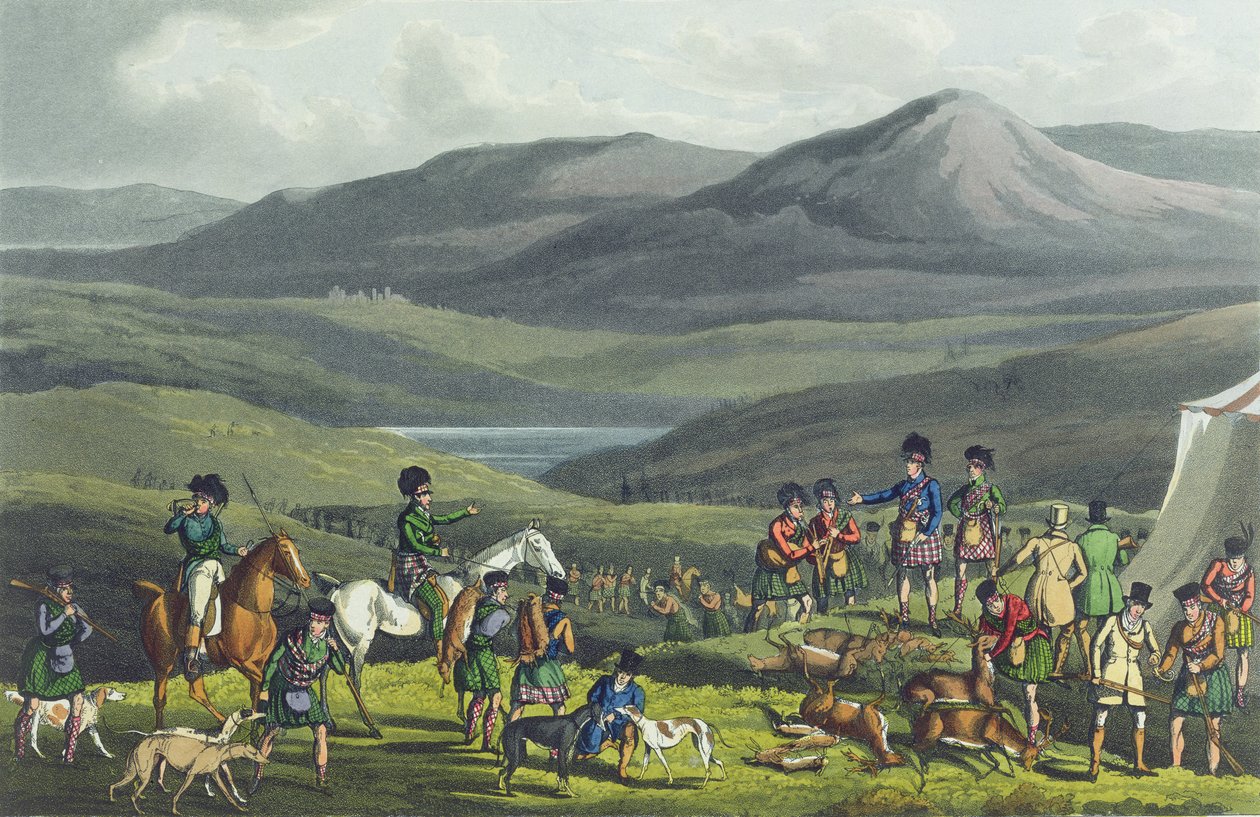 Sporting Meeting in the Highlands, aquatinted by I. Clark, pub. av Thomas McLean, 1820, (akvatint) av Henry Thomas Alken