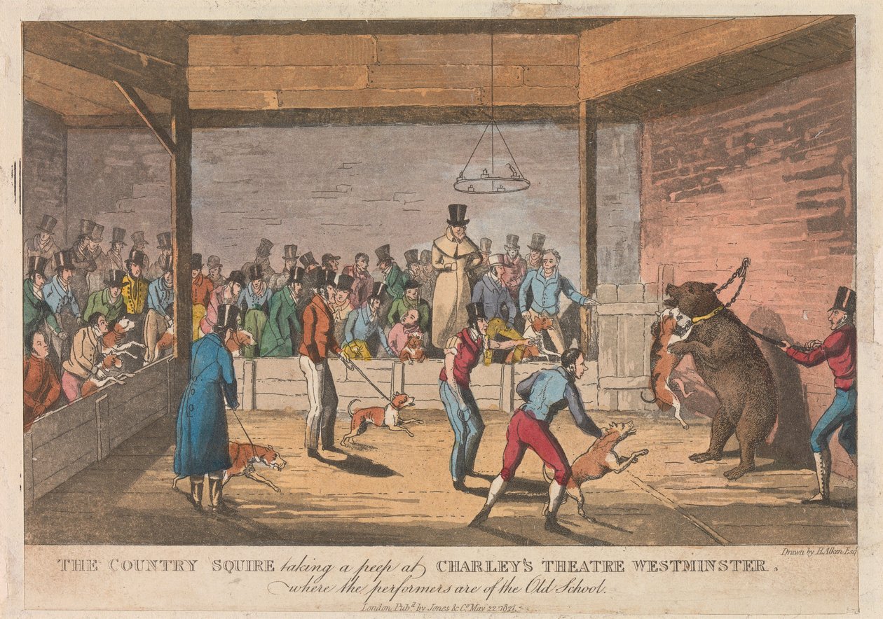 Lantjunkaren tar en titt på Charleys teater i Westminster av Henry Thomas Alken
