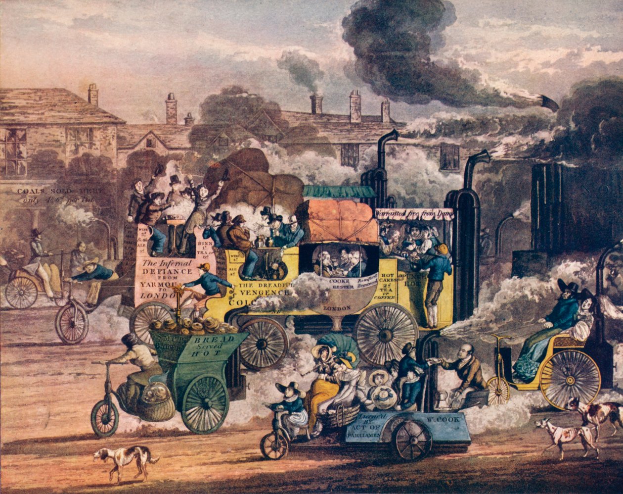 The Progress of Steam - En vy på White Chapel Road, 1905 av Henry Thomas Alken