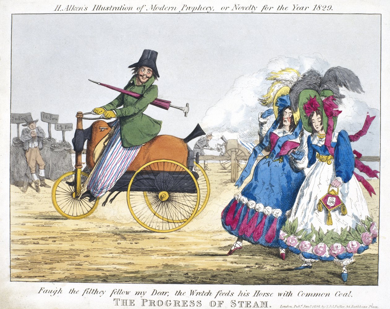 The Progress of Steam, 1829 (färgad etsning) av Henry Thomas Alken