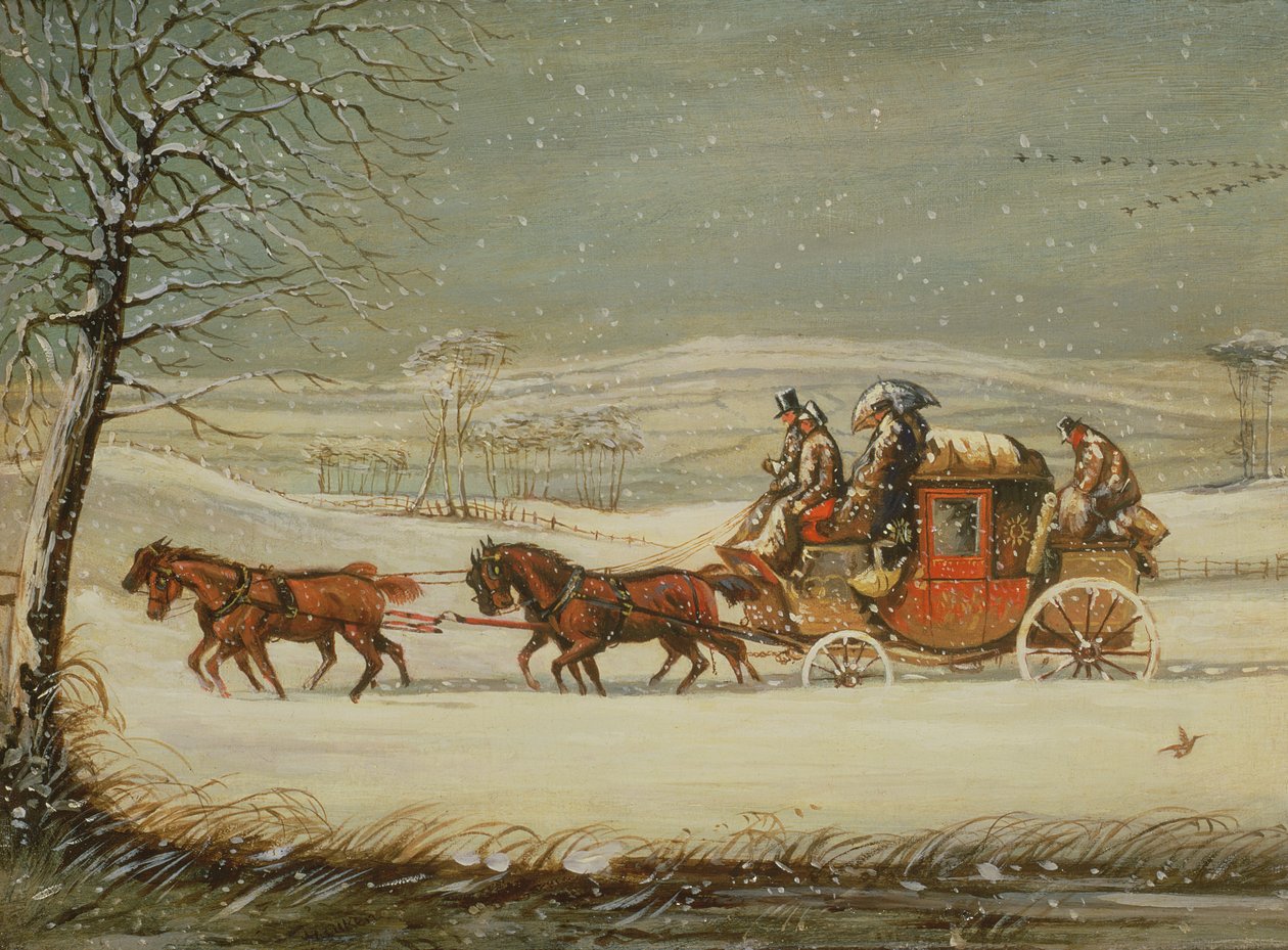 The Royal Mail in Winter (olja på panel) av Henry Thomas Alken