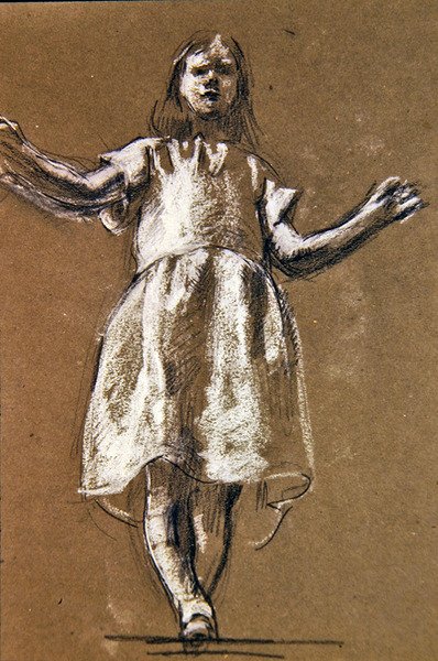 En studie för figuren Rosamund, ca 1900 (krita på papper) (recto of 367145) av Henry Tonks