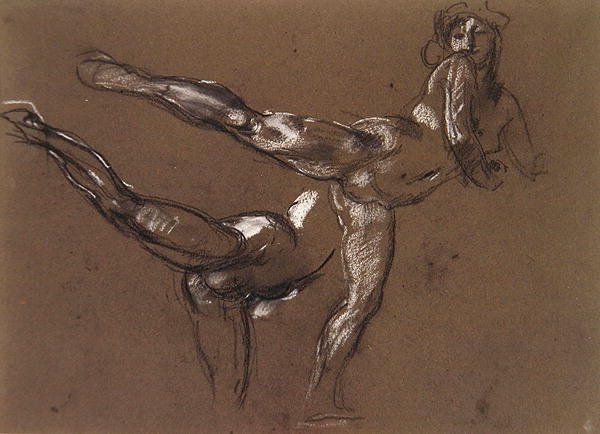 Två studier av en kvinnlig naken (krita på papper) av Henry Tonks